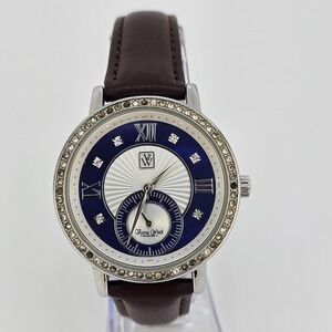 Victoria Wieck 40MM Women' Watch Blue Dial New Brown Leather Bands New Battery